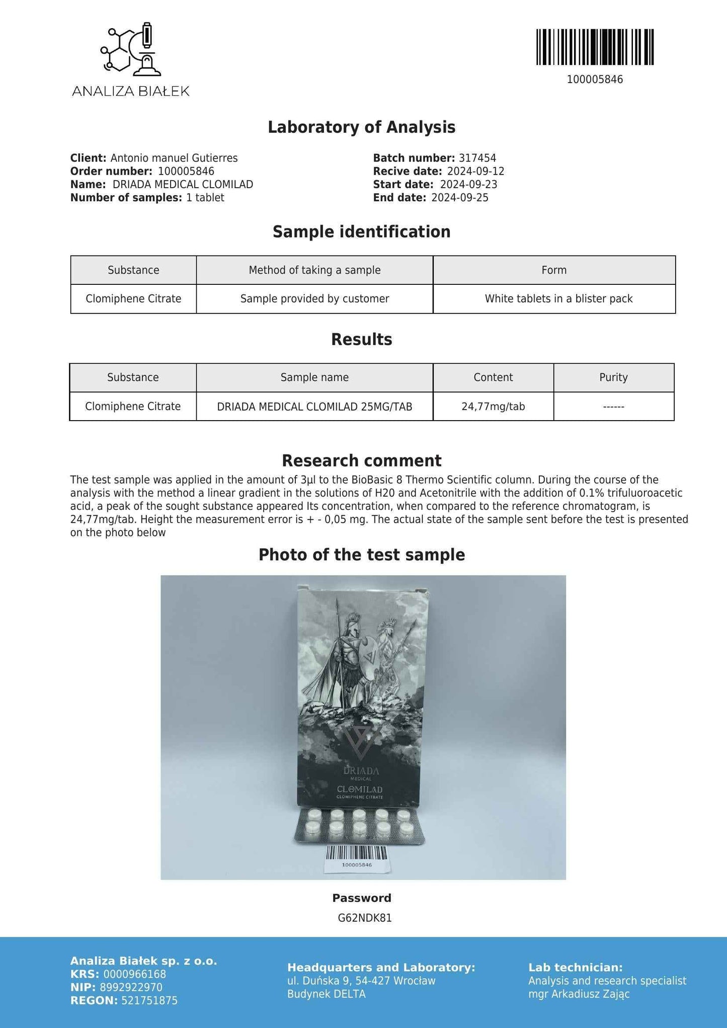 Clomilad 25 mg (Clomiphene Citrate)