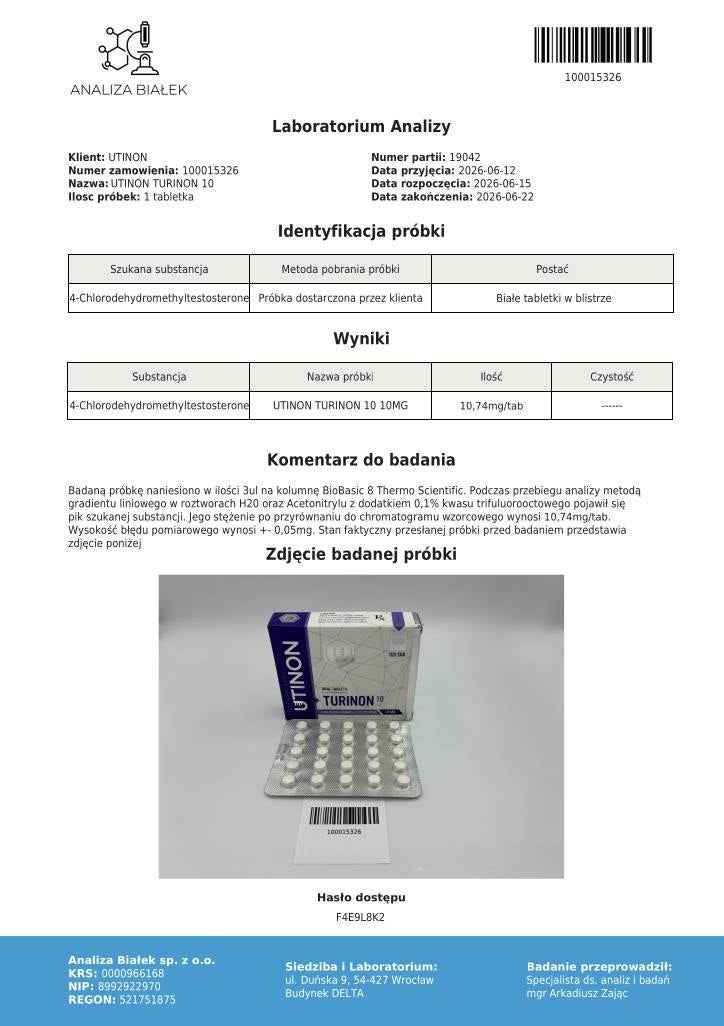 Turinon (4-chlorodehydromethyltestosterone) 100tabs/10mg/tab