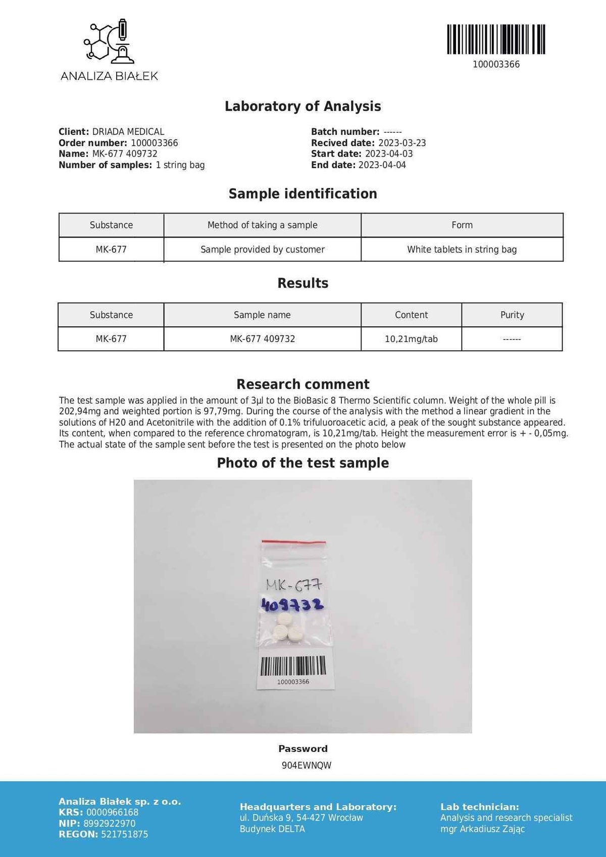 Ibutamoren (MK-677) 50tabs/10mg/tab