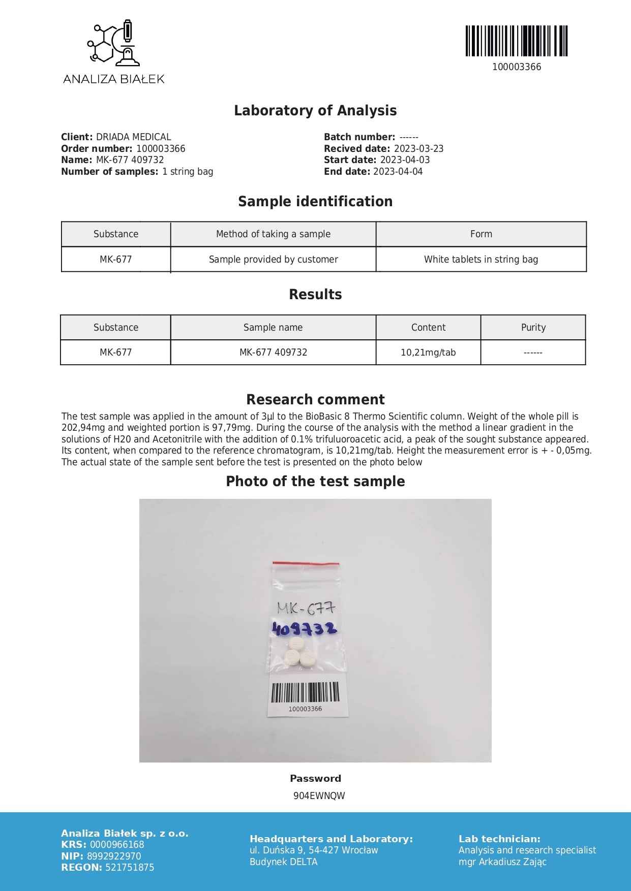 Ibutamoren (MK-677) 50tabs/10mg/tab