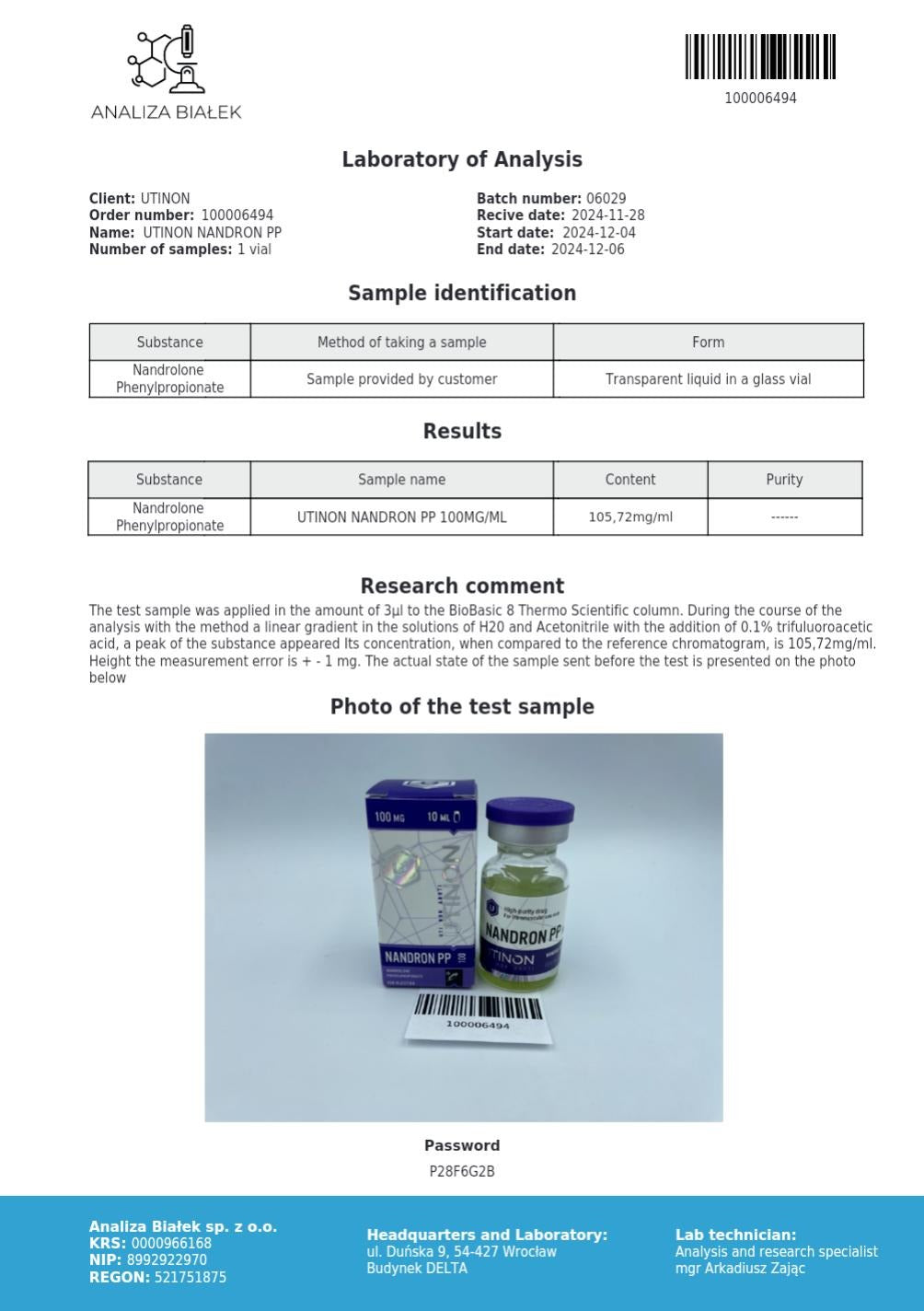 Nandron PP Test Results