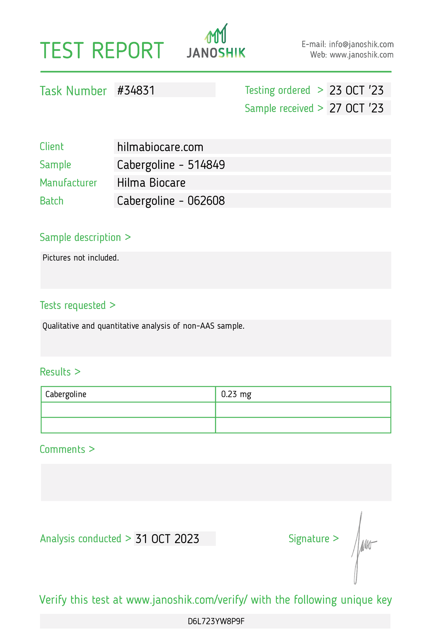 Cabergoline 10 comprimés/0,25 mg/comprimé - STERO.ME