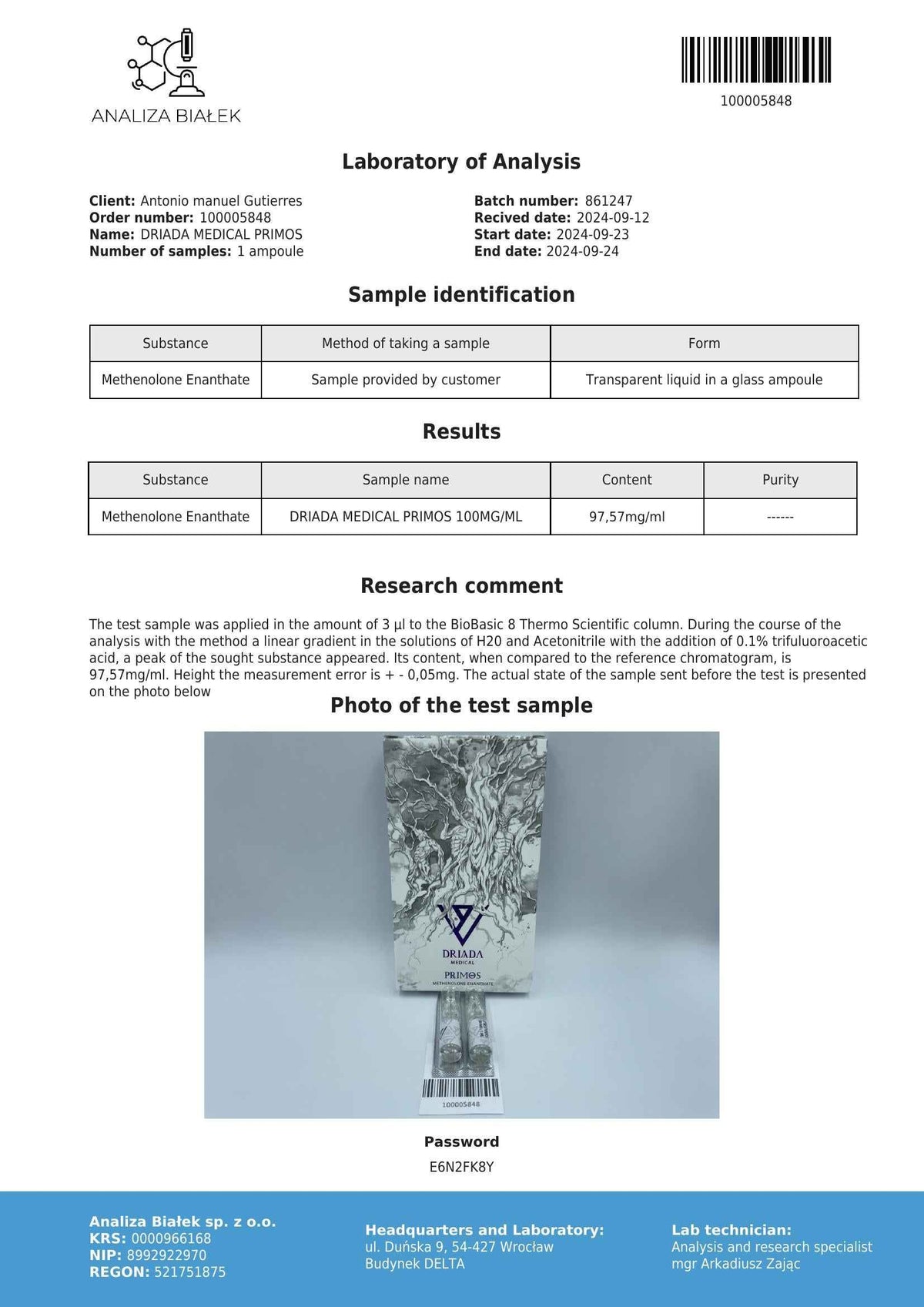 Primos 100 mg/ml (Methenolone Enanthate) 10ml vial