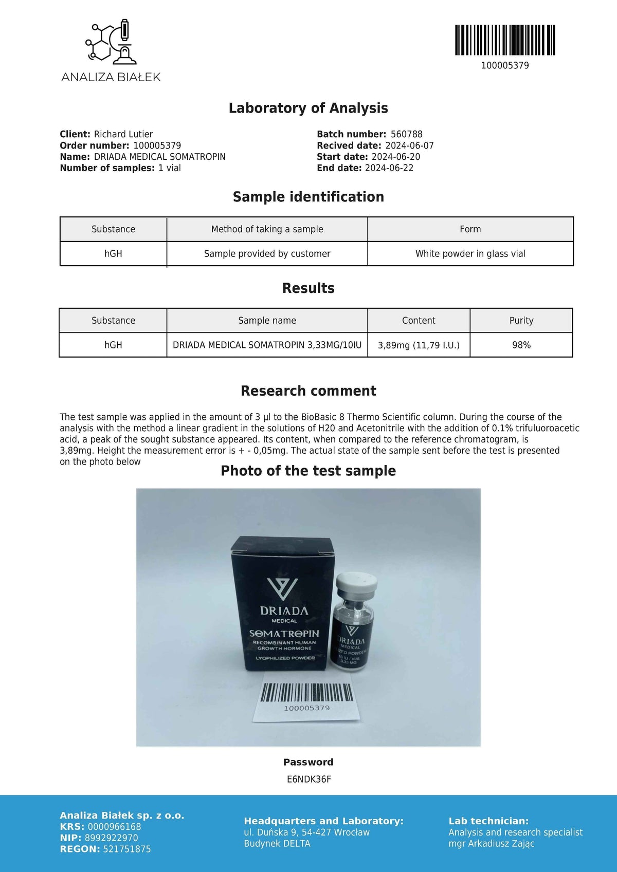 Somatropin HGH Powder 10iu