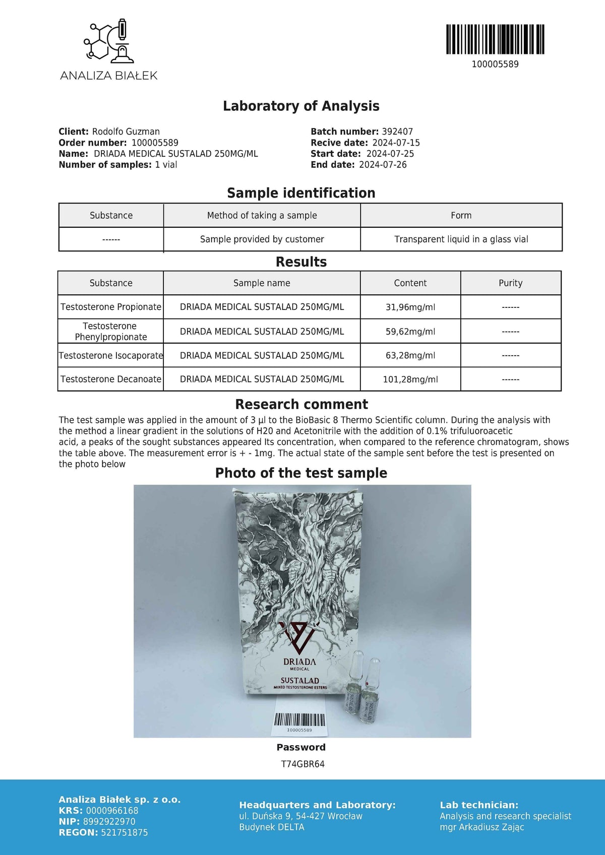 Sustalad 250 mg/ml (Sustanon) 10ml amp
