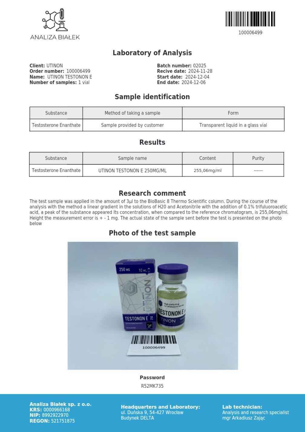 Testonon E (Testosterone Enanthate) 10ml/250mg/ml