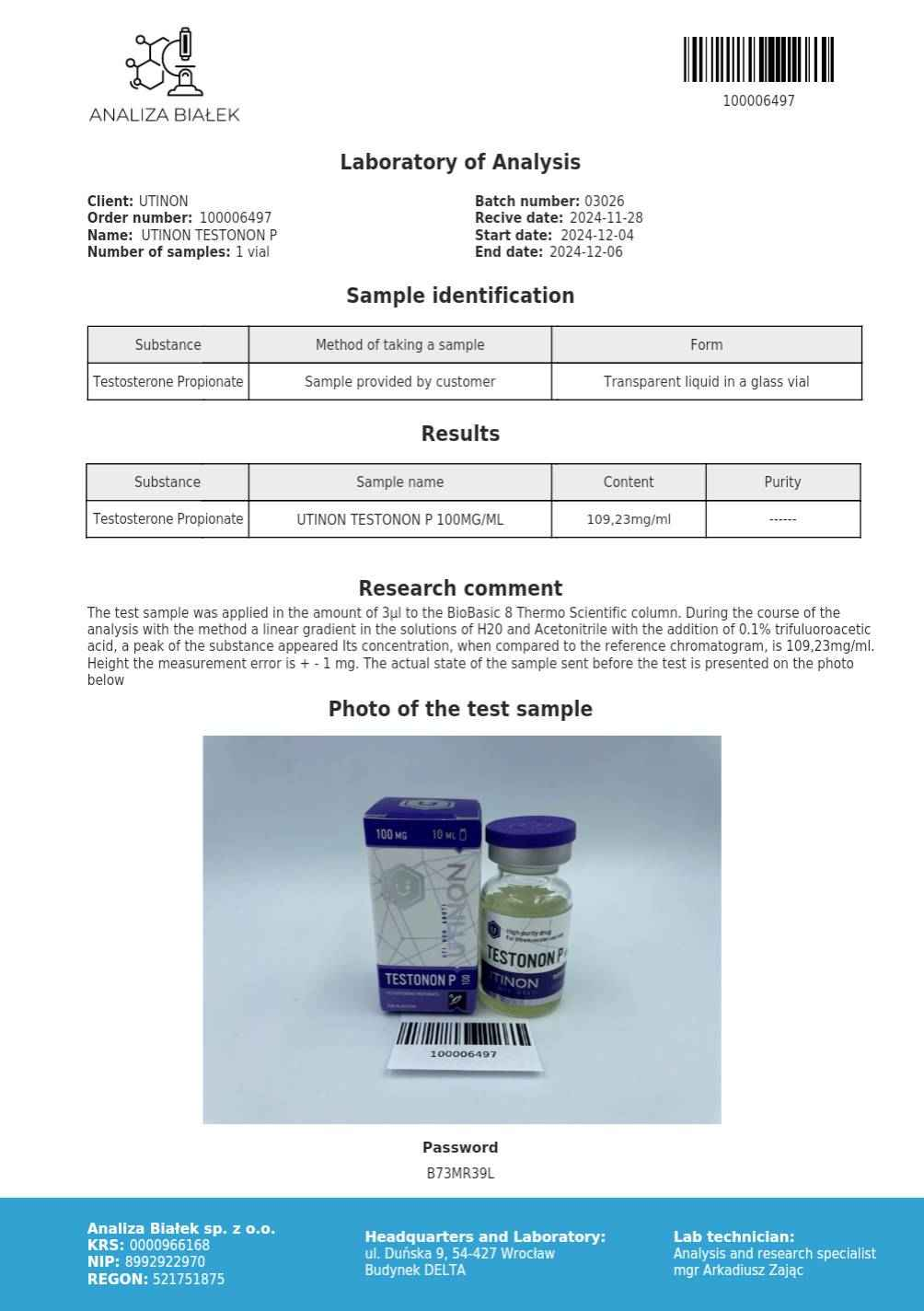 Testonon P (Testosterone Propionate) 10ml/100mg/ml