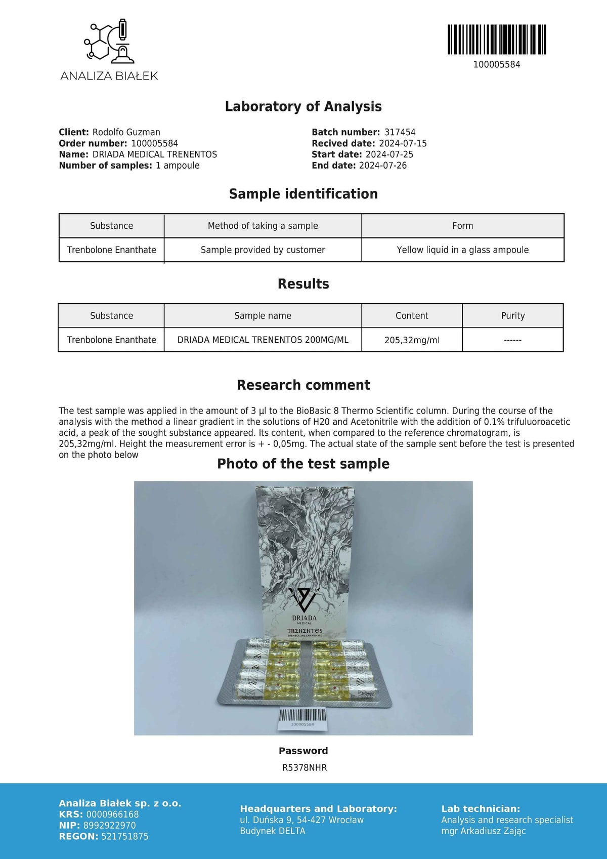 Trenentos 200 mg/ml (Trenbolone Enanthate) 10ml amp