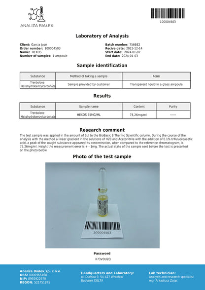 Hexos 75 mg/ml (Trenbolone Hexahidrobenzil Carbonat) 10ml flacon