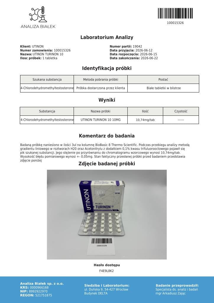 Turinon (4-chlorodehydromethyltestosterone) 100tabs/10mg/tab