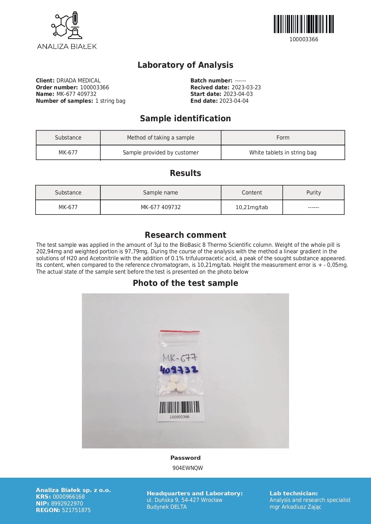 Ibutamoren (MK-677) 50tablete/10mg/tabletă