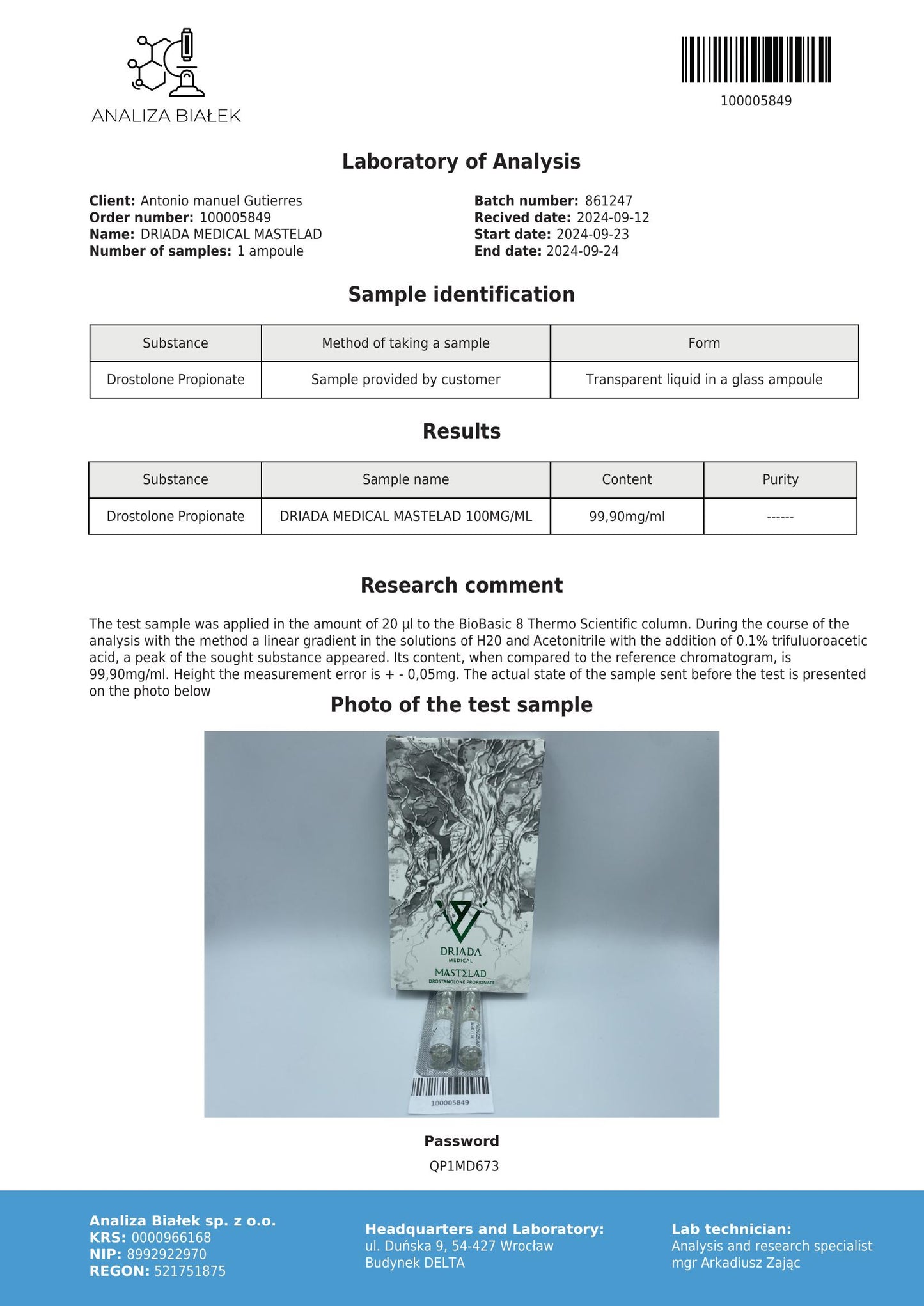 Mastelad 100 mg/ml (Propionate de drostanolone) 10ml flacon