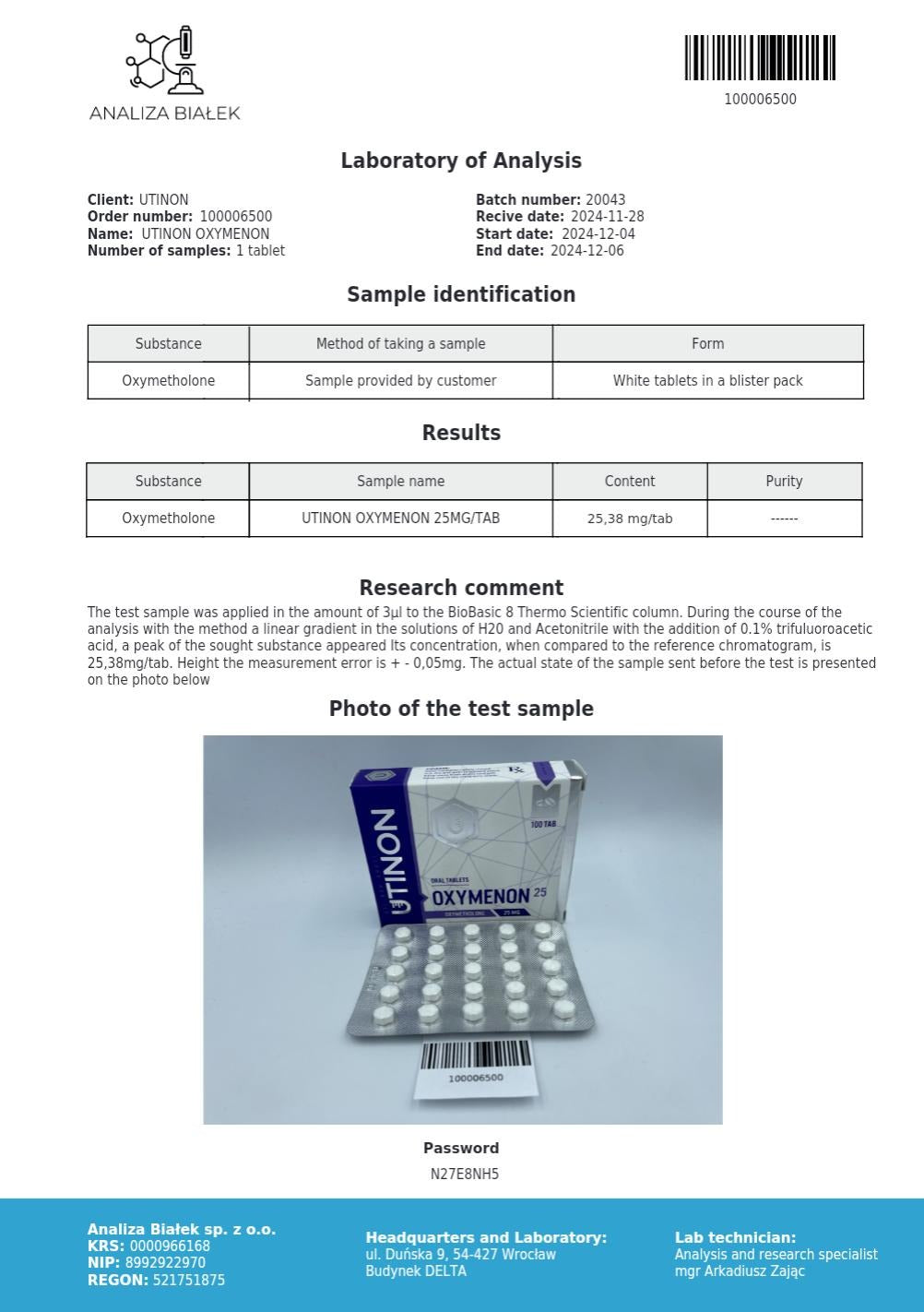 Oxymenon Test Results