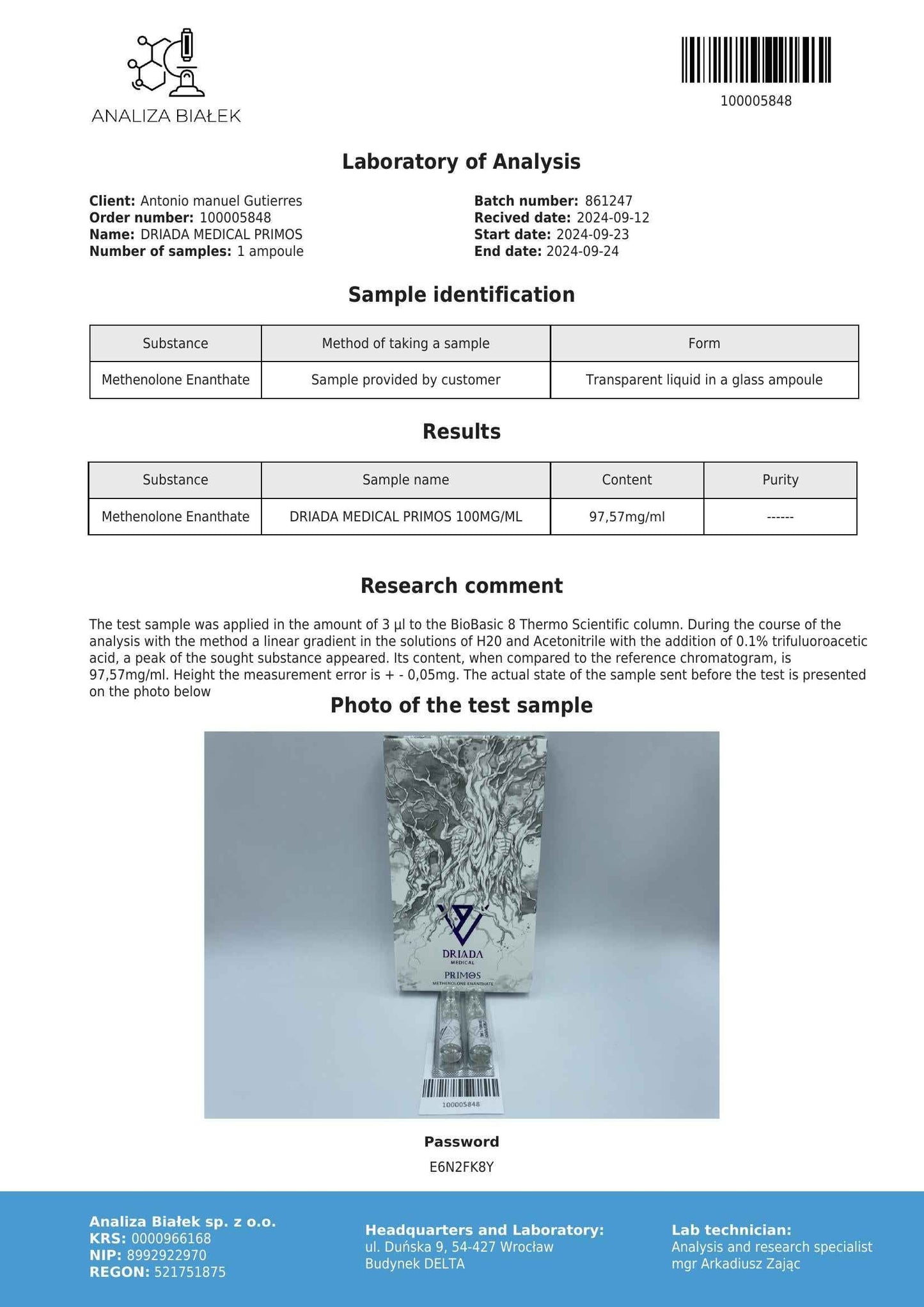 Primos 100 mg/ml (Methenolone Enanthate) 10ml vial