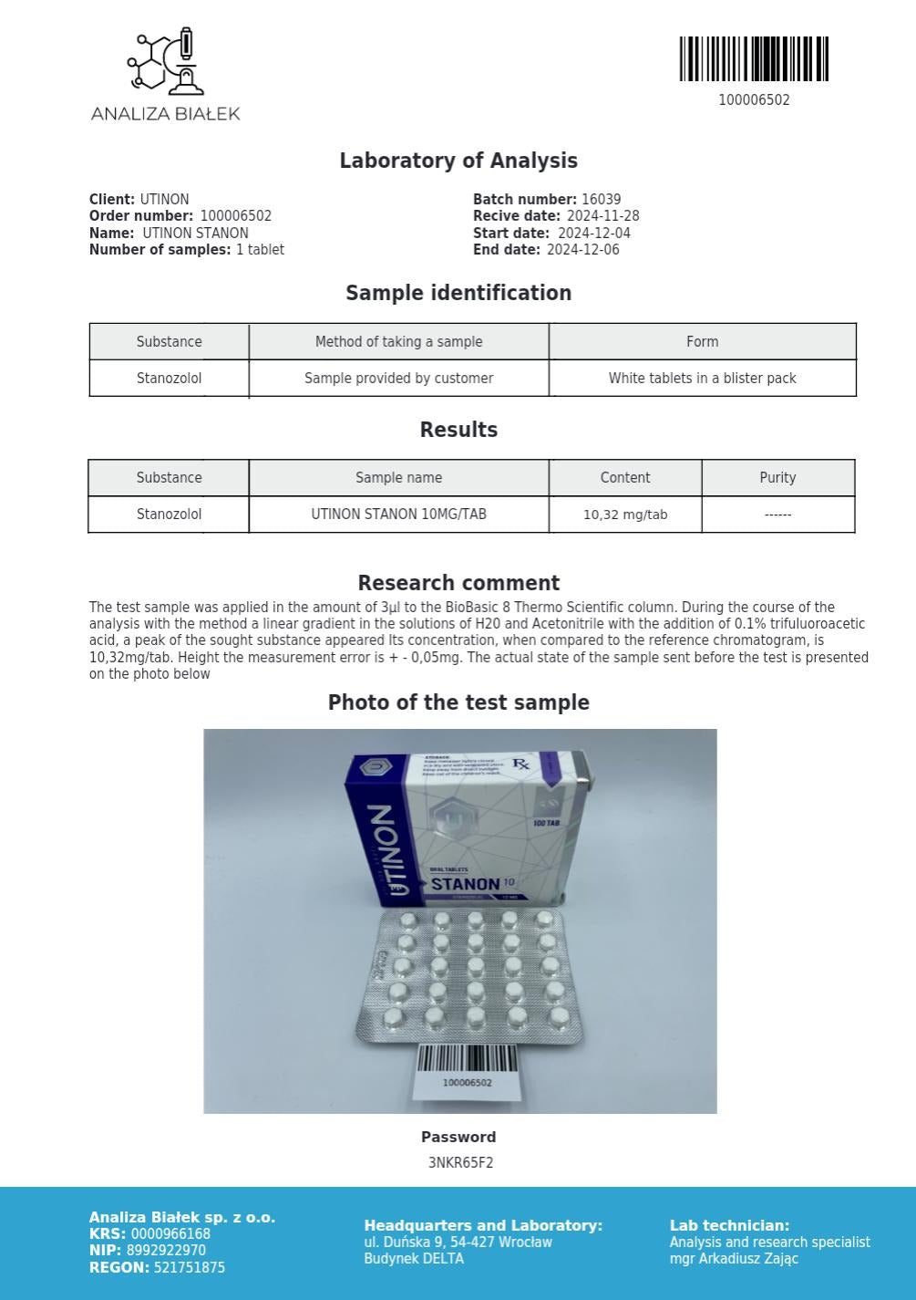 Stanon Test Results