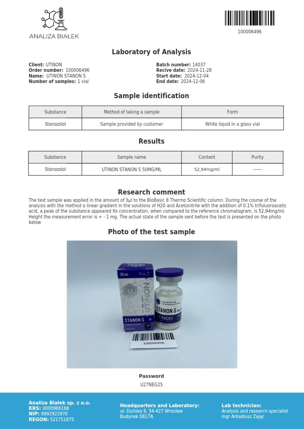Stanon S Test Results