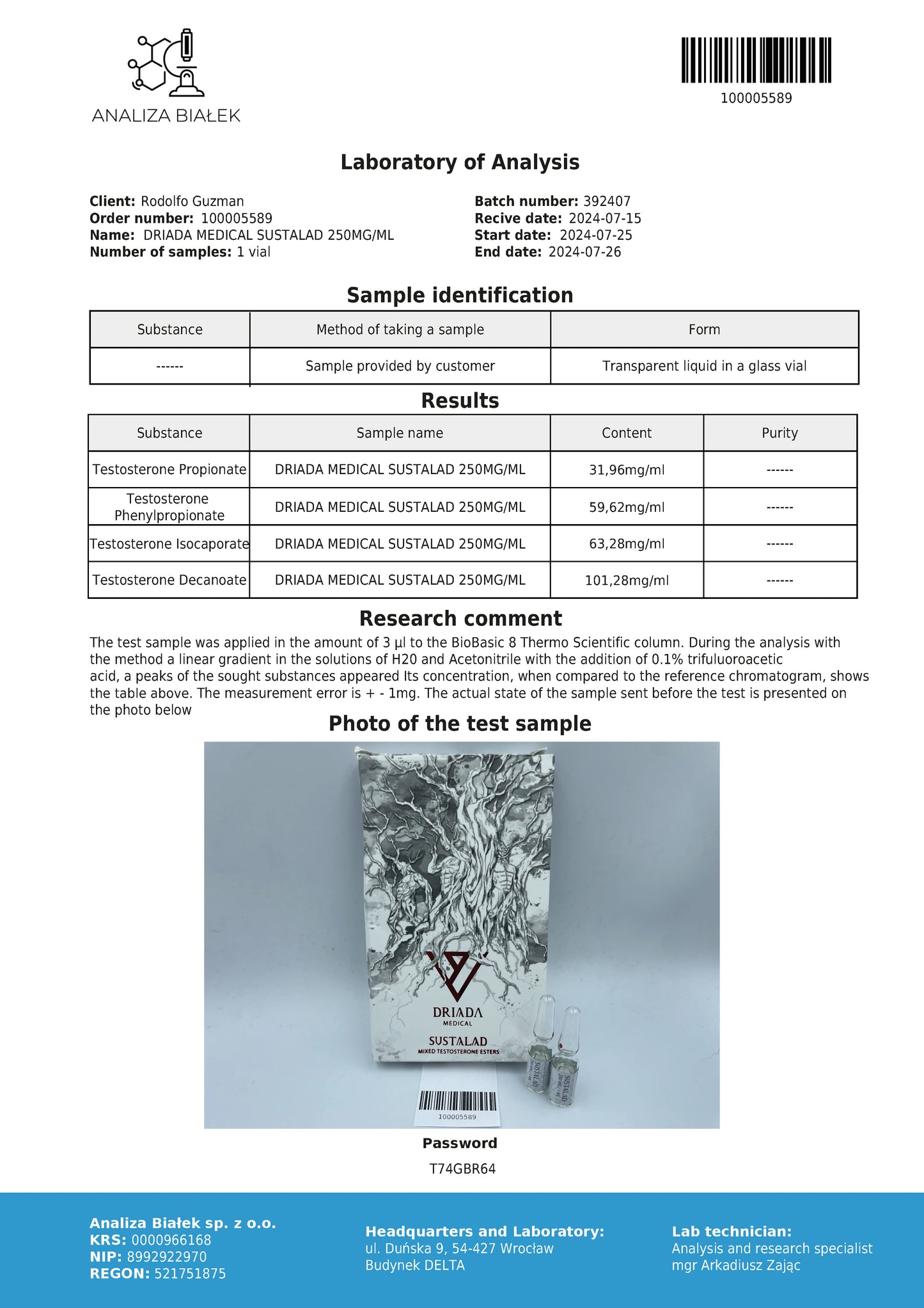 Sustalad 250 mg/ml (Sustanon) 10ml fiolă