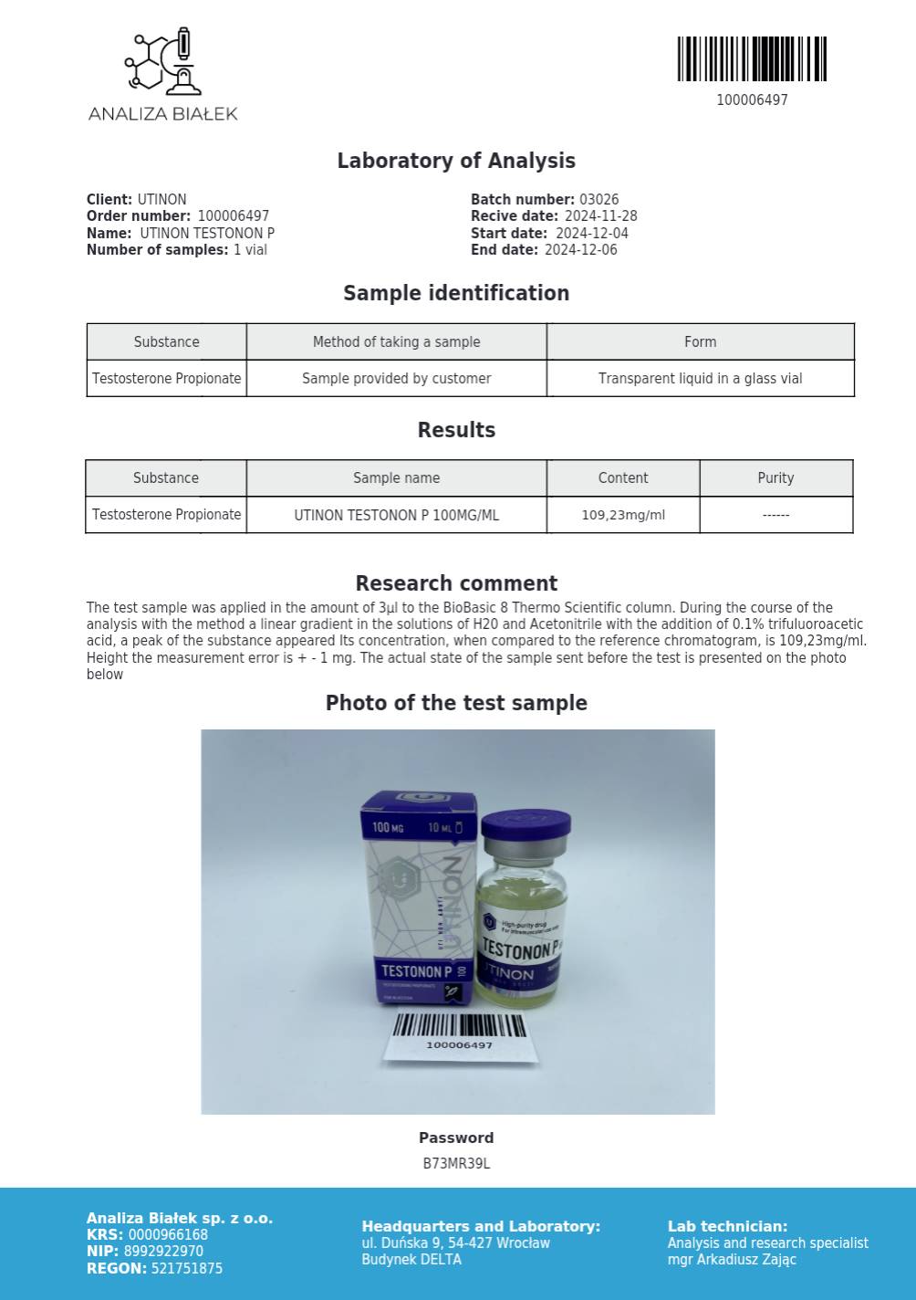 Testonon P Test Results
