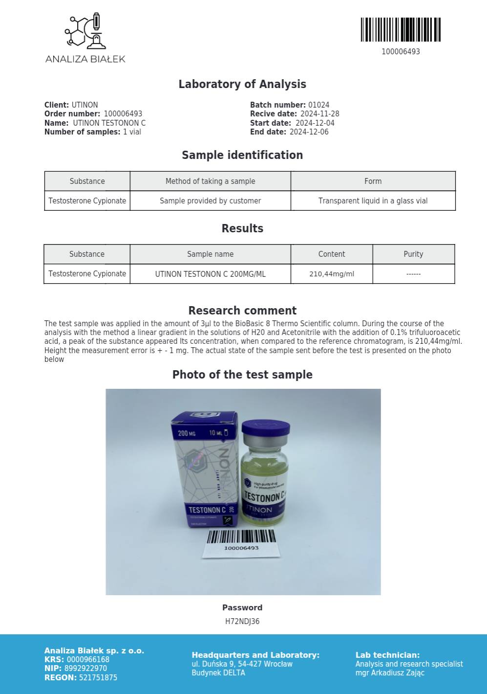 Testonon C Test Results