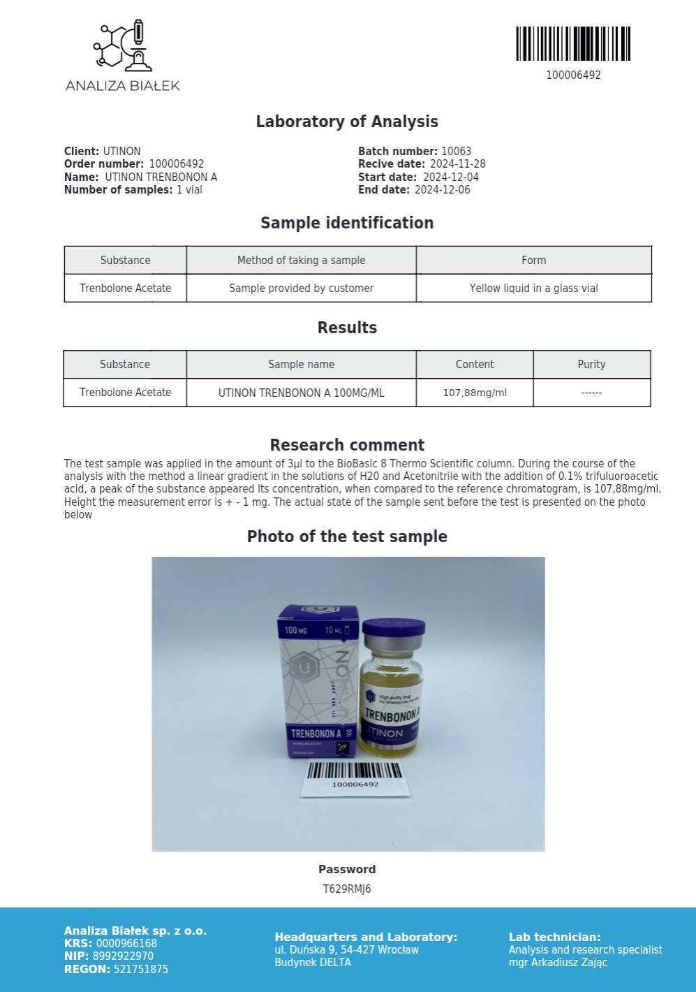 Trenbonon A Test Results